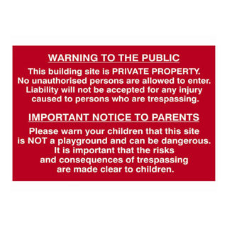 Scan SCA4251 Building Site Warning to Public 600 x 400mm Sign Murdock Builders Merchants