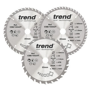 Trend Craft 165mm Diameter Mixed Wood Saw Blades (3 Pack) Murdock Builders Merchants