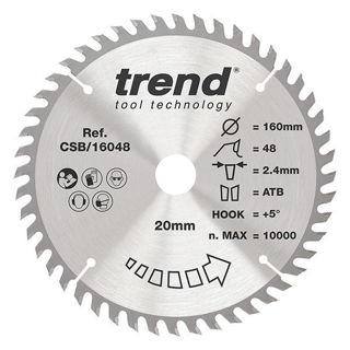 Trend Craft Trimming Crosscut Saw Blade 160mm Diameter x 48 Teeth x 20mm Bore x 2.4mm Kerf Murdock Builders Merchants