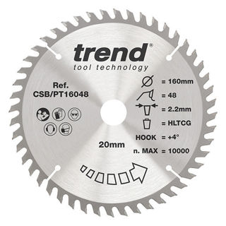 Trend Craft Super Fine Finish Plunge Saw Blade 160mm Diameter x 48 Teeth x 20mm Bore x 2.2 Kerf Murdock Builders Merchants