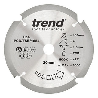 Trend Cement Fibre Board Saw Blade 165mm Diameter x 4 Teeth x 20mm Bore x 1.8mm Kerf Murdock Builders Merchants
