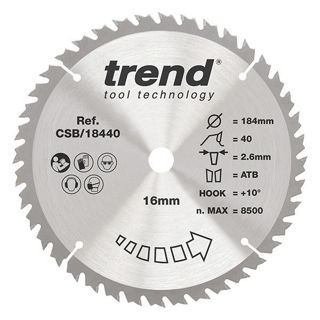 Trend Craft Trimming Crosscut Saw Blade 184mm Diameter x 40 Teeth x 16mm Bore x 2.6mm Kerf Murdock Builders Merchants