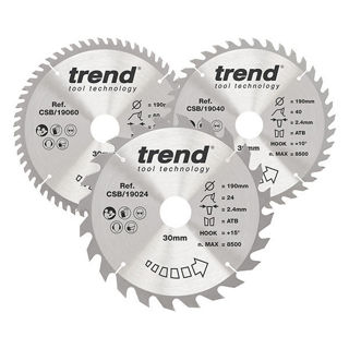 Trend Craft 190mm Diameter Mixed Saw Blades (3 Pack) Murdock Builders Merchants