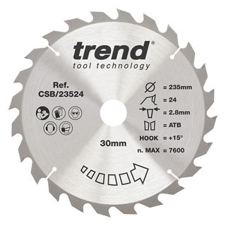 Trend Craft General Purpose Saw Blade 235mm Diameter x 24 Teeth x 30mm Bore x 2.6mm Kerf Murdock Builders Merchants