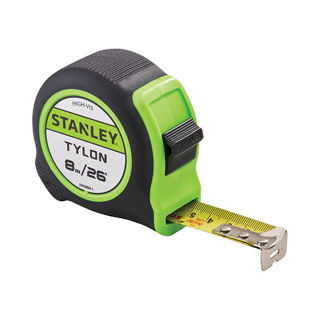Stanley Hi-Vis Tylon Tape (8m/26ft) Murdock Builders Merchants
